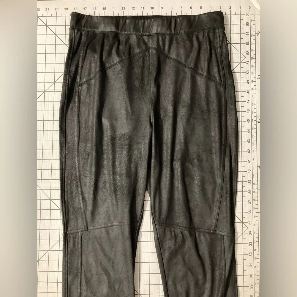 Free People Women’s Large Midnight Black Metallic Faux Suede Stretch Pants‎